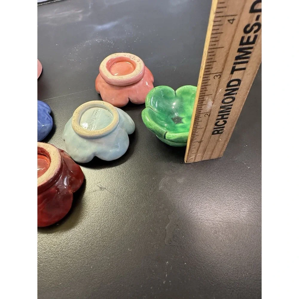 Ceramic Flower Shaped Bowls & Planters Assorted Colors Set Of 8 Handmade Signed